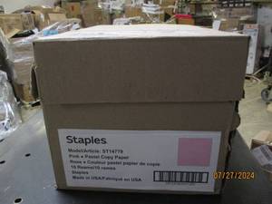 lot 28 image: case of staples pink pastel copy paper 10 reams