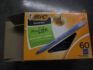lot 74 image: package of bic round stic xtra life pens