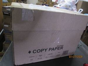 lot 106 image: case of copy paper 20lb 8.5 x 14 inch 2,500 sheets