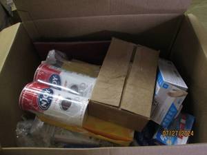 lot 110 image: box of paper , sugar , stapler and more office items