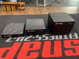 lot 19 image: (3) Titan Portable Foam Plyometric boxes, 6 inch, 12 inch, 24 inch.