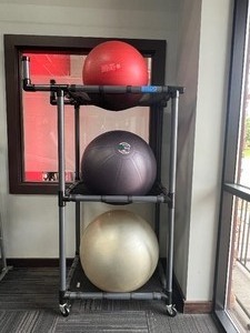 lot 72 image: (3) Exercise Balls with storage rack