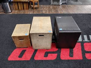 lot 85 image: (2) Fringe Sport multi-sided plyo birch plywood boxes. (1) Fringe Foam Multi-sided Ply Box