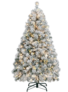 lot 280 image: Yaheetech 4.5ft Pre-lit Artificial Christmas Tree with Incandescent Warm White Lights, Snow Flocked Full Prelighted Xmas Tree with 340 Branch Tips, 150 Incandescent Lights & Foldable Stand, White