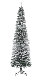 lot 281 image: HOMCOM 7.5 Tall Unlit Snow-Flocked Slim Artificial Christmas Tree with Realistic Branches and 738 Tips