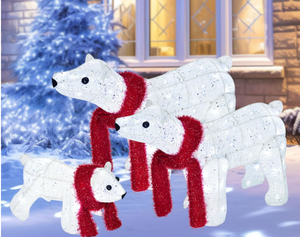 lot 284 image: 3-Piece Lighted Polar Bear Family - Large All-Weather Outdoor Christmas Decorations for Front Yard