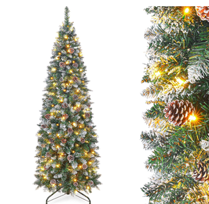 lot 288 image: Homde Pencil Christmas Tree 5 Foot Pre-Lit Artificial Christmas Tree with Flocked Snow Pine Cone 140 Warm White Lights