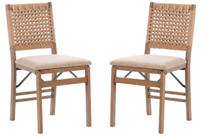 lot 91 image: 2PCS Linon Bennett Folding Chair with Woven Rope Back Upholstered Seat Set