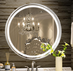 lot 96 image: Silver Hasipu LED bathroom mirror with light, Round Gold Metal Frame Bathroom Mirrors