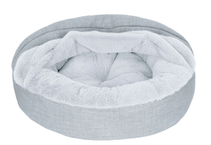 lot 151 image: FurHaven Pet Products Extra Small Plush & Performance Linen Hooded Donut Dog & Cat Bed