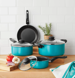 lot 155 image: 7PCS Mainstays Non-Stick Cookware Set Teal
