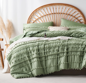 lot 169 image: King Size 7PCS Sponwilar Comforter Set, Sage Green Tufted Boho Shabby Chic Bed in a Bag Comforter and Sheet Set
