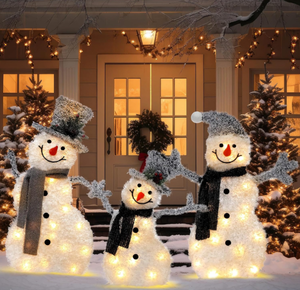 lot 210 image: 3PCS Lenwen Pre Lit Christmas Snowman Yard Decoration