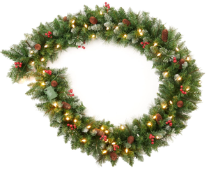 lot 213 image: Amaoasis Christmas Garland, Mixed Pine Decorated with Frosted Berries, Pinecones, 50 LED with Timer