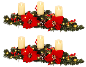 lot 252 image: 2PCS Christmas Table Centerpiece Decoration with 6 Pcs Artificial LED Battery Operated Candle