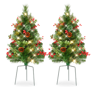 lot 258 image: 2PCS Best Choice Products Set Outdoor Pathway Christmas Trees Decor w LED Lights