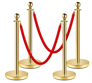 lot 507 image: 4PCS Stainless Steel Stanchion Post, Red Carpet Ropes and Poles
