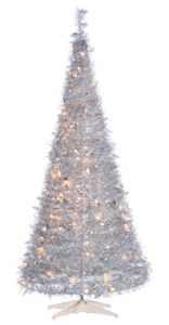 lot 544 image: Pre Lit Warm White LED Pop Up Silver Tinsel Tree