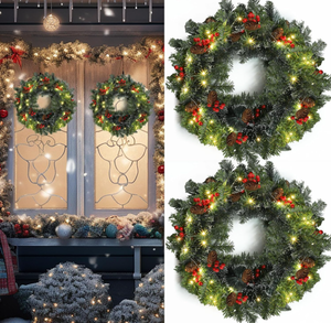 lot 545 image: 2PCS Lighted Christmas Wreaths Pre Lit Xmas Wreath with LED Lights
