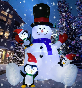 lot 548 image: 4PCS Christmas Inflatable Snowman and Penguins with Colorful Rotating Led Lights Blow up Outdoor Yard Decoration