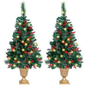 lot 555 image: 2PCS Juegoal Christmas Tree, Upgrade Pre-Lit Crestwood Spruce Entrance Tree