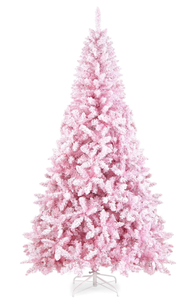 lot 560 image: HAPPYGRILL Pre-Lit Pink Christmas Tree Snow Flocked Christmas Tree