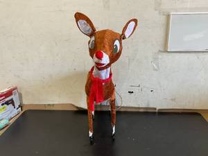 lot 334 image: ProductWorks Pre Lit 3D Rudolph with Santa Hat, Scarf, and 120 Lights for Christmas