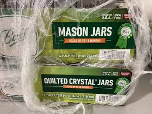 lot 407 image: Lot of 16 Pint Ball Mason Jars, Lot of 12 Half Pint Ball Mason Jars, Lot of 12 Quarter Pint Ball Mason Jars