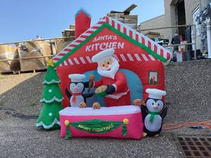 lot 411 image: Fraser Hill Farm 7 Ft. Inflatable Santas Kitchen with Lights