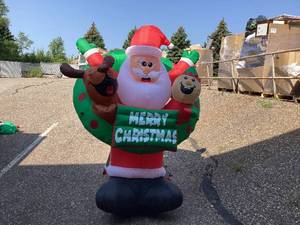 lot 412 image: COMIN 7 FT Christmas Inflatables Santa Outdoor Decorations Blow Up Yard Reindeer and Elf with Built-in LEDs