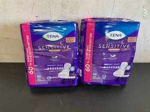 lot 381 image: LOT OF 2 45 Pads Tena Sensitive Care Extra Coverage Overnight Incontinence Pads