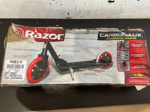 lot 391 image: Razor Carbon Lux Kick Scooter - RedBlack, Spoked Large Wheels, Folding Scooter for up to 220 lbs