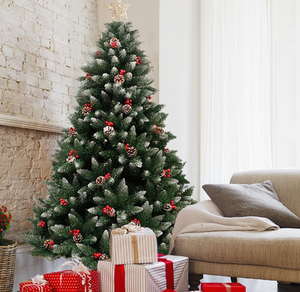 lot 423 image: 7FT Artificial Holiday Christmas Tree with Pine and Red Fruits