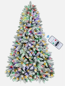 lot 13 image: SHareconn Prelit Snow Flocked Artificial Holiday Christmas Tree