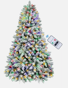 lot 14 image: SHareconn Prelit Snow Flocked Artificial Holiday Christmas Tree