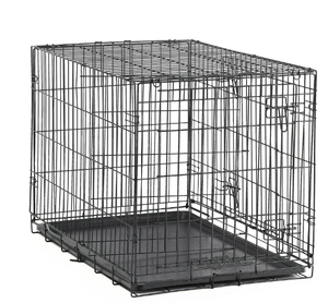 lot 51 image: Vibrant Life Double Door Metal Wire Dog Crate, Leak-Proof Pan and Divider for Dogs Upto 90 lb