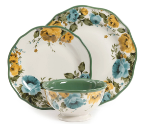 lot 198 image: 12PCS The Pioneer Woman Rose Shadow Green Ceramic Dinnerware Set
