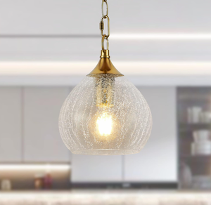 lot 330 image: Rollerada Globe Pendant Light - Polished Gold Pendant Lamp with Cracked Glass Shade