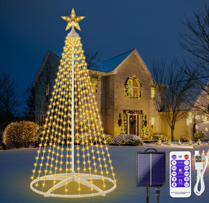 lot 331 image: Solar Christmas Cone Tree Lights, 250 LED Christmas Tree Light Show