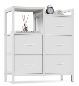 lot 376 image: Furologee White Dresser with 5 Storage Bins, Chest of Drawers with Shelves