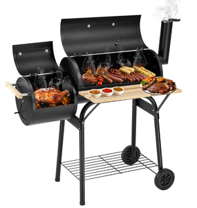 lot 396 image: Segmart Charcoal Grill with Offset Smoker & Side Table, Portable Outdoor Camping Barrel BBQ Oven with Wheel