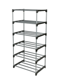 lot 457 image: Mainstays 6 Tier Shoe Rack, Black and Silver, 12 Pairs of Shoes