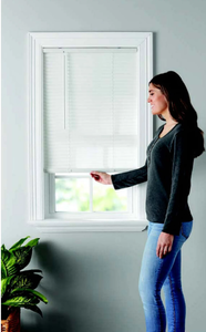 lot 485 image: LOT OF 4 Mainstays 1 Cordless Vinyl Light Filtering Mini Blinds, White, 33x64