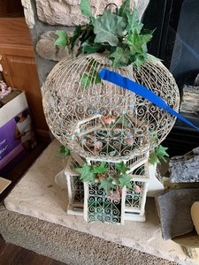 Fireplace set and vintage bird cage