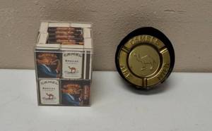 CAMEL  Vintage Collectables (1) Plastic Shadowbox of Joe Camel Matches & (8) GOLD Metal Ashtrays