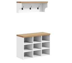HOMCOM   2-in-1 Coat Rack Shoe Bench Set, Hook Hall Tree with Bench and Shoe Storage