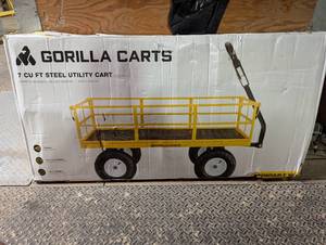 lot 28 image: Gorilla Carts 7 Cu Ft Heavy Duty Steel Utility Cart, with Steel Mesh Bed and 1200 Pound Hauling Capacity, for Outdoor, Yard and Camping, Yellow