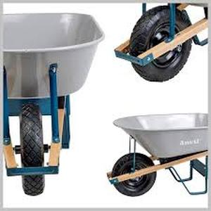 lot 64 image: ANVIL 6 cu. ft. Steel Tub Wheelbarrow with Wooden Handles and Pneumatic Tire