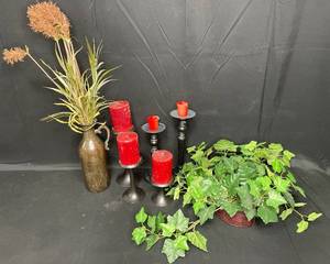 lot 36 image: Lot of Nice Artificial Plants & Candles w Stands