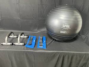 lot 65 image: Exercise Ball, HandAnkle Weights and Push Up HandlesGrips